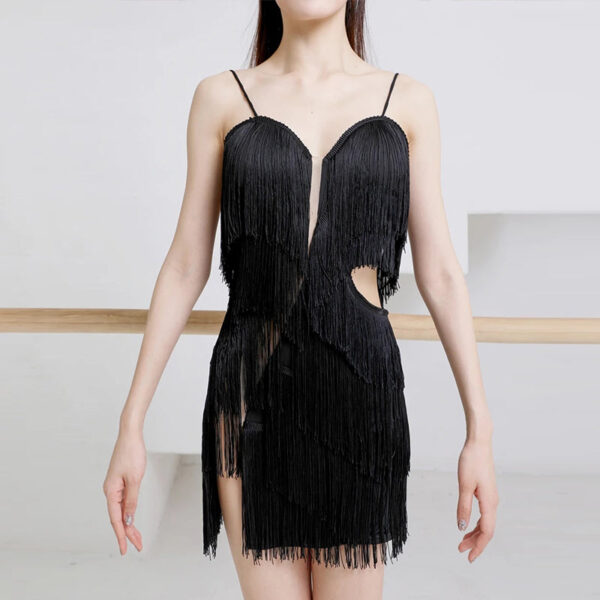 Z Women's Milk Silk Fabric Tassel Dance Dress Dance Wear Training Performance Dress - Image 4