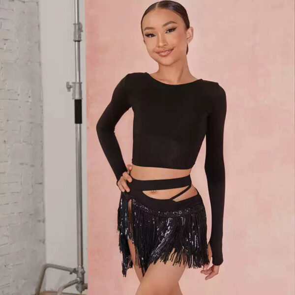 Z Girls Black Long-sleeved Dance Practice Tops Dancewear - Image 3