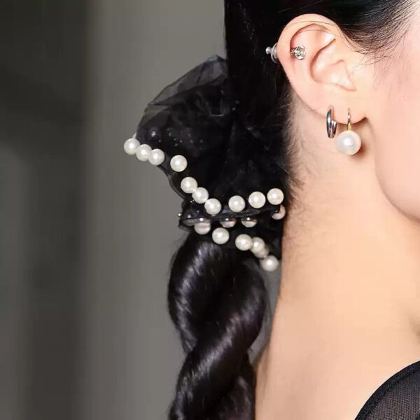 YES Mesh Pearl Scrunchies Hair Ties Hair Accessories - Image 3