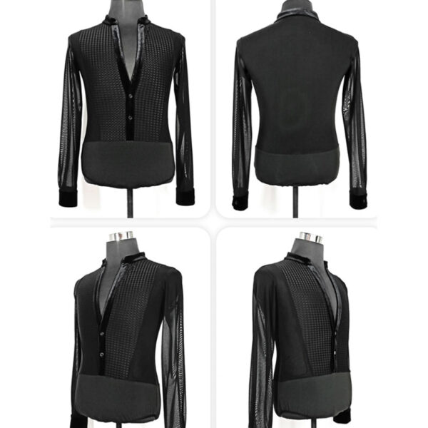 YJFY Men's Long Sleeve V Neck Latin Dance Tops Dance Wear - Image 4