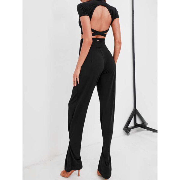 Z Women's Black High Waisted Wide Two Ways To Wear  Latin Dance Wear Training Performance Pants - Image 2