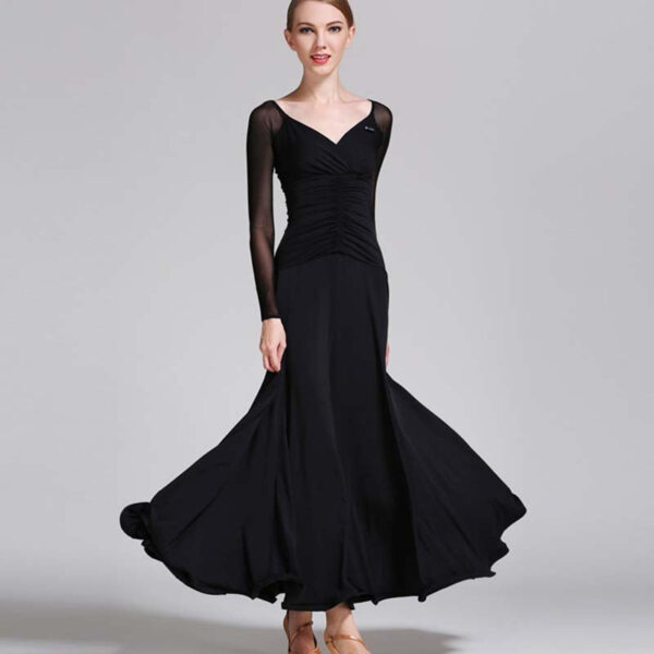 Women's Long Sleeve V-Neck Modern Dance Costume Ballroom Dance Dress - Image 5
