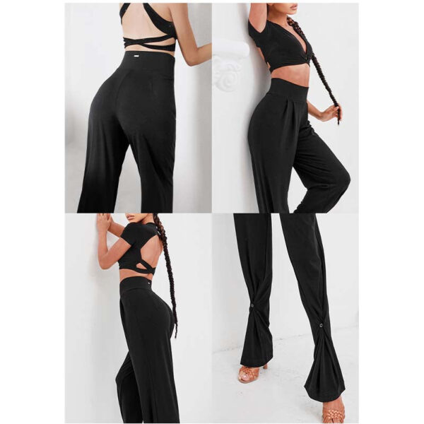 Z Women's Black High Waisted Wide Two Ways To Wear  Latin Dance Wear Training Performance Pants - Image 4