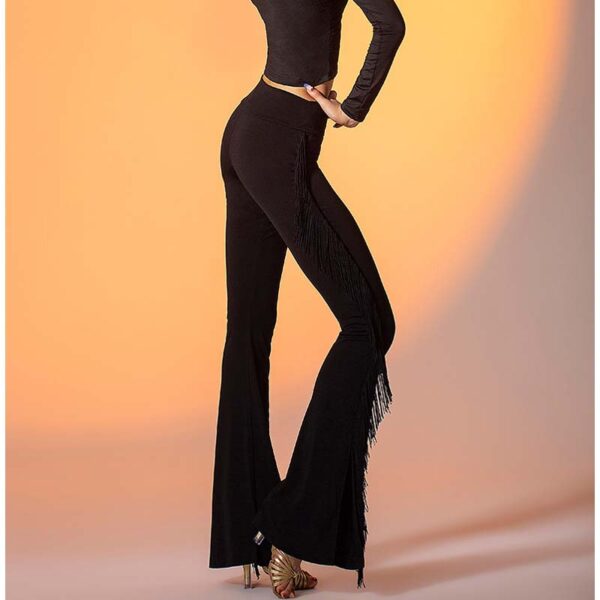 WJJ Women's High-waist Tassels Latin Dancewear Training Performance Dance Pants - Image 7