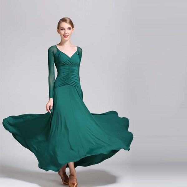 Women's Long Sleeve V-Neck Modern Dance Costume Ballroom Dance Dress - Image 2