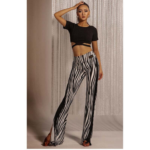 WJJ Women's High-waist Tassels Latin Dancewear Training Performance Dance Pants - Image 3