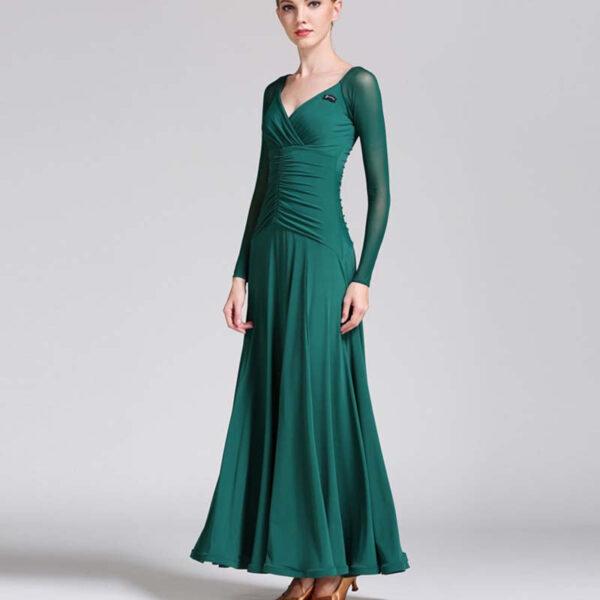 Women's Long Sleeve V-Neck Modern Dance Costume Ballroom Dance Dress - Image 4