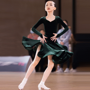 HC Girl's Long Sleeve Training Performance Latin Dance Dress Dance Wear