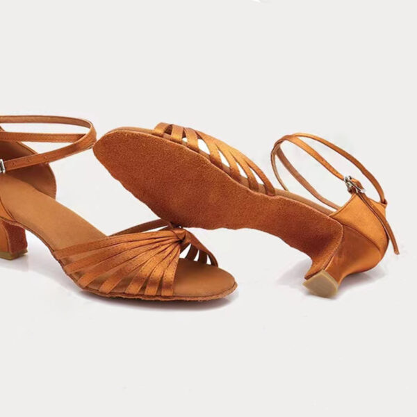 Women's Brown Customized Heel Strappy Knot Dance Heels Latin & Ballroom Dance Shoes - Image 6