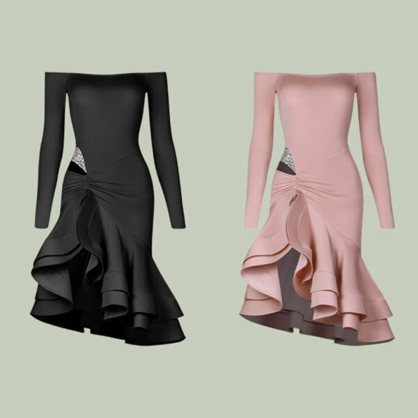 Z Women's One-Shoulder Long Sleeve Dance Dress DanceWear - Image 8