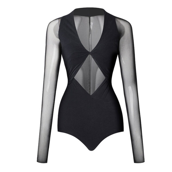 Z Women's Milk Silk Long Sleeve Bodysuit Practice Dance Wear - Image 2