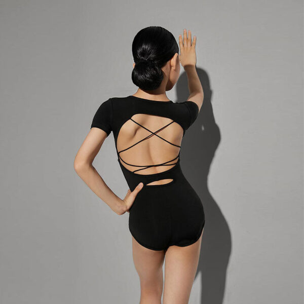 Z Girls Silk Milk Short Sleeve Backless Latin Dance Bodysuit Dance Wear - Image 2