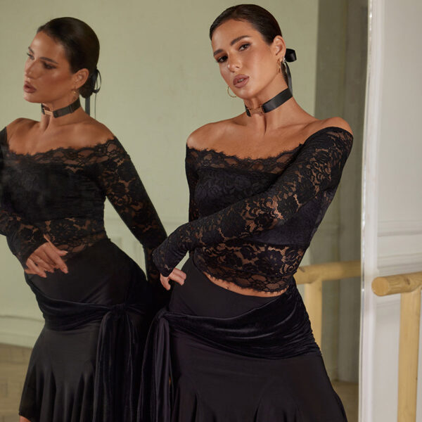 Z Women's Lace Long Sleeve Latin Dance Tops Dance Wear Dance Tops - Image 3