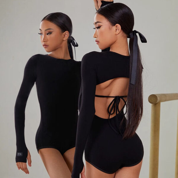 Z Girls Black Long-sleeved Dancewear Practice Tops Bodysuit - Image 5