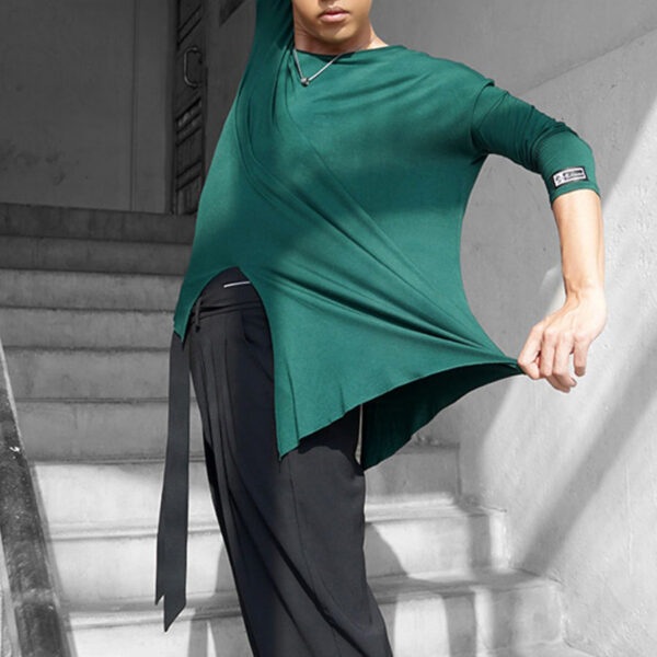 HC Men's Long Sleeve Round Neck Latin Dance Tops Dance Wear - Image 4