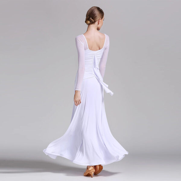 Women's Long Sleeve V-Neck Modern Dance Costume Ballroom Dance Dress - Image 6