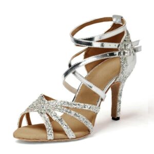Women's Silver Leatherette Sparkling Glitter Customized Heel Dance Shoes Ballroom Dance Shoes