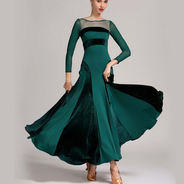 Women's Velvet Long Sleeve Modern Dance Dress Ballroom Dance Costume Training Performance - Image 2