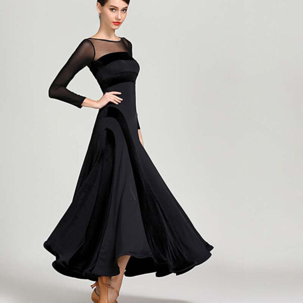 Women's Velvet Long Sleeve Modern Dance Dress Ballroom Dance Costume Training Performance - Image 3