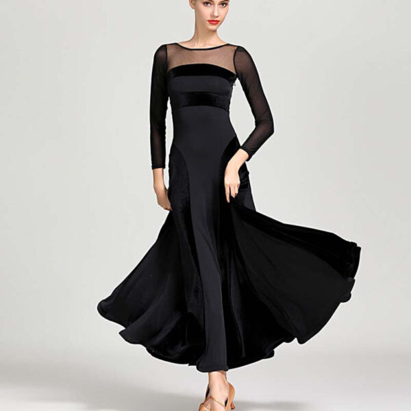 Women's Velvet Long Sleeve Modern Dance Dress Ballroom Dance Costume Training Performance - Image 4