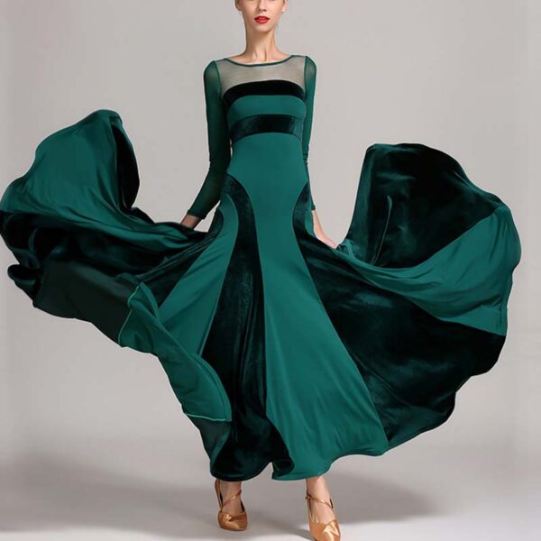 Women's Velvet Long Sleeve Modern Dance Dress Ballroom Dance Costume Training Performance - Image 5