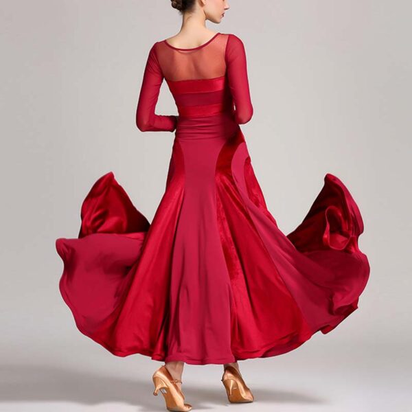 Women's Velvet Long Sleeve Modern Dance Dress Ballroom Dance Costume Training Performance - Image 6