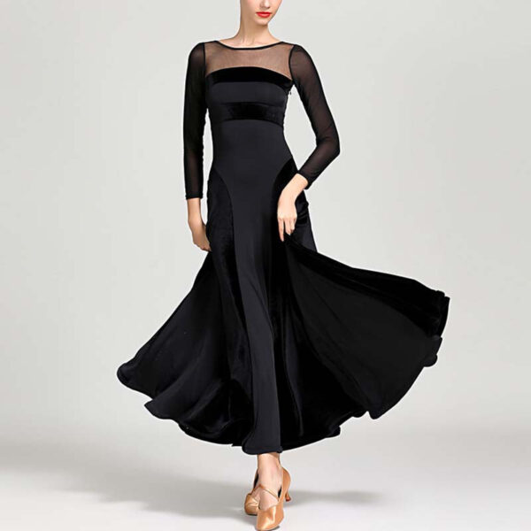Women's Velvet Long Sleeve Modern Dance Dress Ballroom Dance Costume Training Performance - Image 8