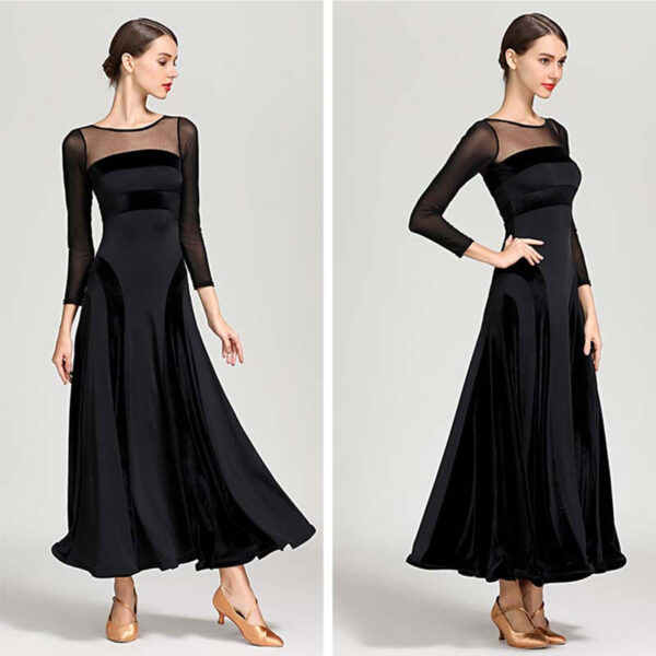 Women's Velvet Long Sleeve Modern Dance Dress Ballroom Dance Costume Training Performance - Image 9
