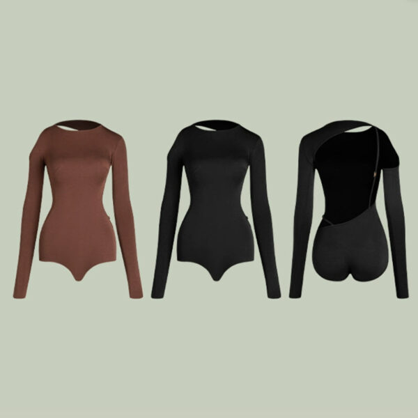 Z Women's Round Neck Long Sleeve Backless DanceWear Bodysuit Leotards - Image 7
