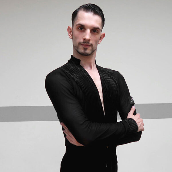 YJFY-Men's Long Sleeve V Neck Latin Dance Tops Dance Wear - Image 2