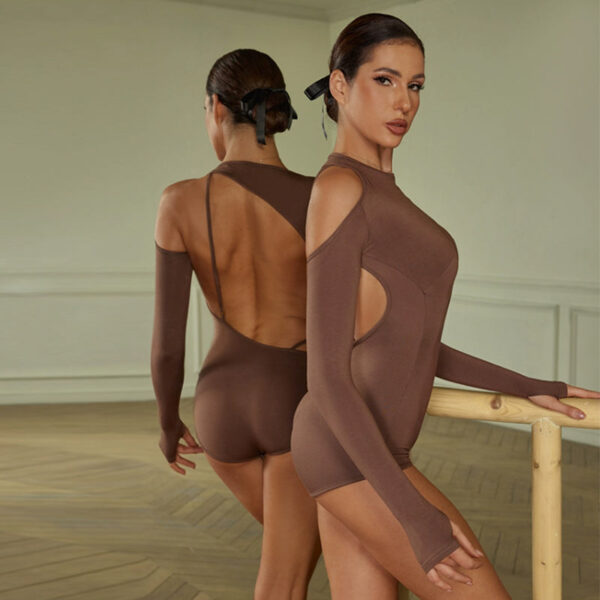 Z Women's Round Neck Long Sleeve Backless DanceWear Bodysuit Leotards - Image 4