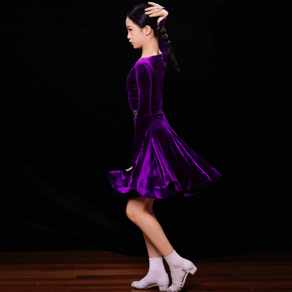 HC Girl's Long Sleeve Training Performance Latin Dance Dress Dance Wear - Image 6