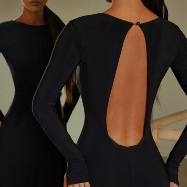 Z Women's Black Round Neck Long Sleeve Backless Elegant Dance Dress Dance Wear - Image 5