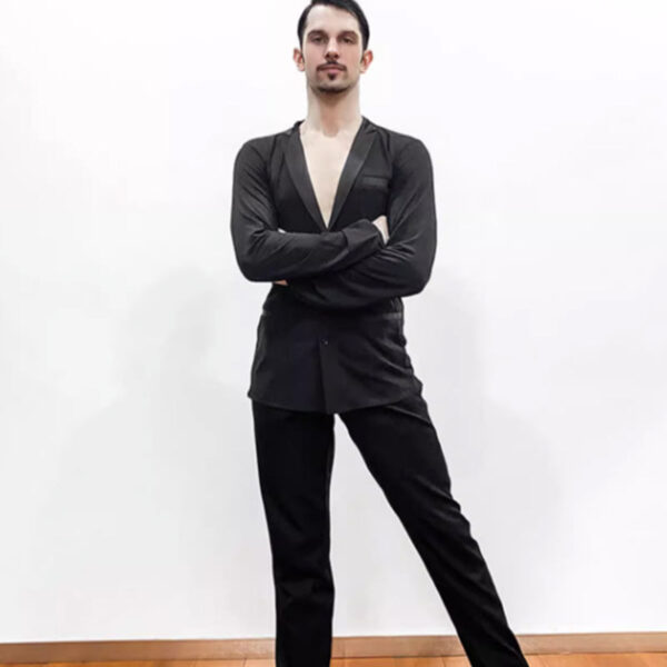 YJFY Men's Long Sleeve V Neck Latin Dance Tops Dance Wear - Image 2