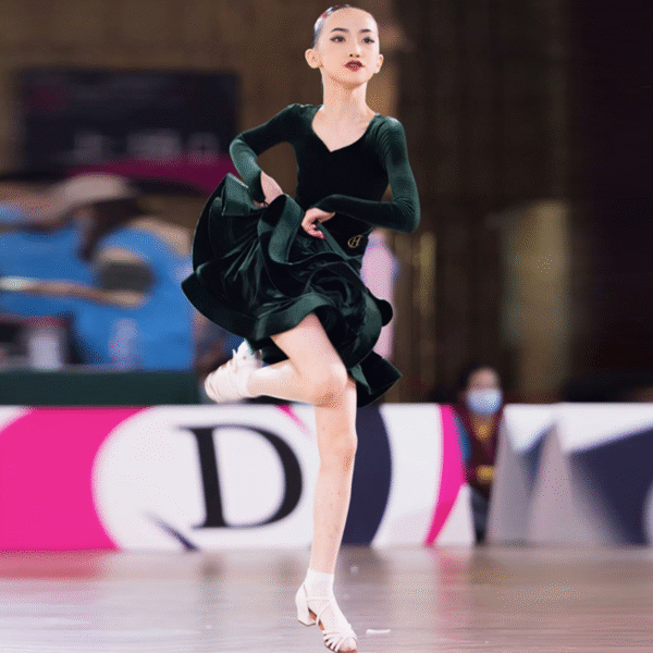 HC Girl's Long Sleeve Training Performance Latin Dance Dress Dance Wear - Image 2