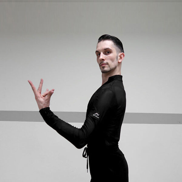 YJFY-Men's Long Sleeve V Neck Latin Dance Tops Dance Wear - Image 3