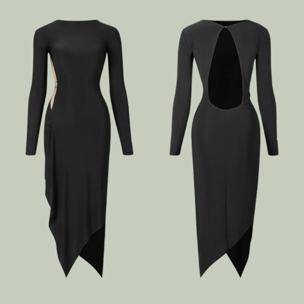 Z Women's Black Round Neck Long Sleeve Backless Elegant Dance Dress Dance Wear - Image 6