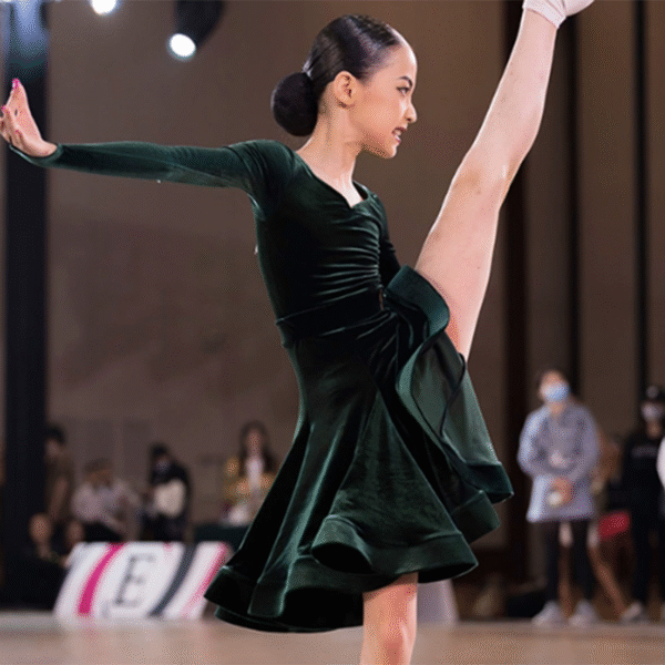 HC Girl's Long Sleeve Training Performance Latin Dance Dress Dance Wear - Image 4