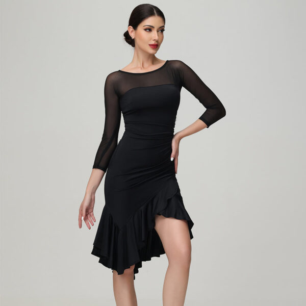 Customisable-Women's Black Long Sleeve Dance Wear Dance Dress Performance Wear - Image 2