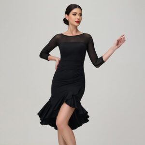 Customisable-Women's Black Long Sleeve Dance Wear Dance Dress Performance Wear