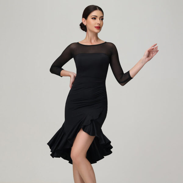 Customisable-Women's Black Long Sleeve Dance Wear Dance Dress Performance Wear