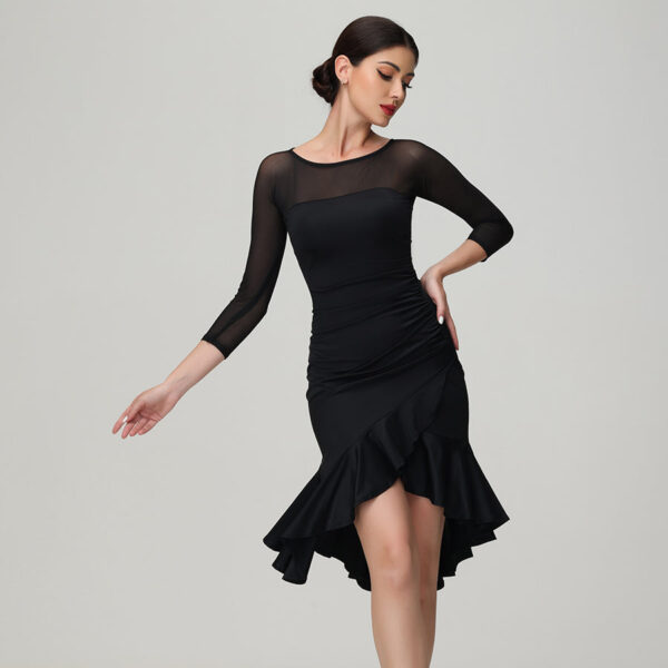 Customisable-Women's Black Long Sleeve Dance Wear Dance Dress Performance Wear - Image 6