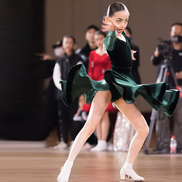 HC Girl's Long Sleeve Training Performance Latin Dance Dress Dance Wear - Image 3
