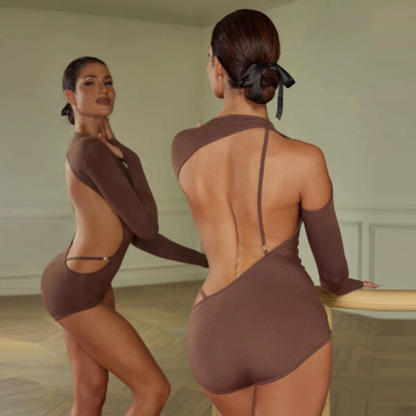 Z Women's Round Neck Long Sleeve Backless DanceWear Bodysuit Leotards - Image 5
