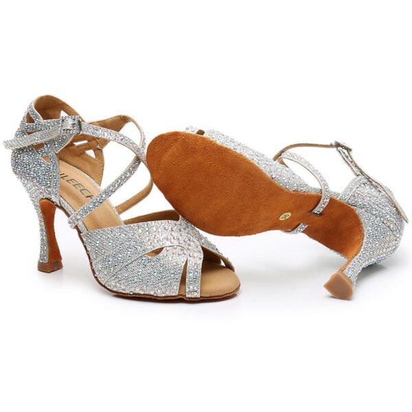 Women's Sparkling Glitter Customized Heel Salsa Latin Ballroom Dance Shoes - Image 5