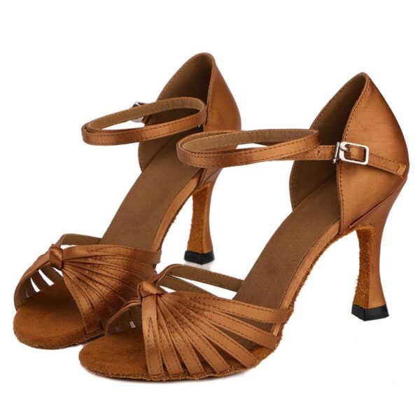 Women's Brown Customized Heel Strappy Knot Dance Heels Latin & Ballroom Dance Shoes