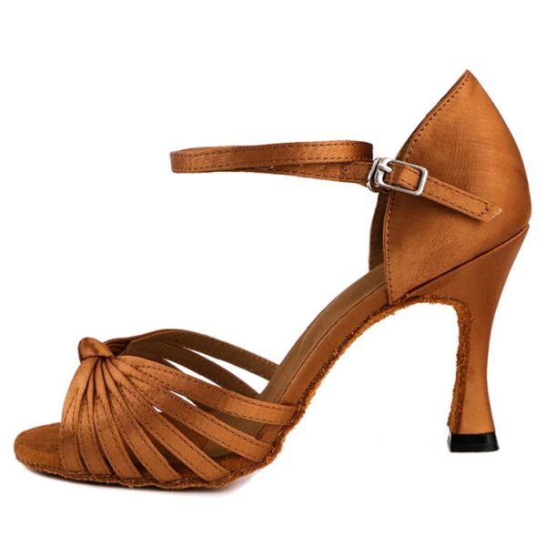 Women's Brown Customized Heel Strappy Knot Dance Heels Latin & Ballroom Dance Shoes - Image 3