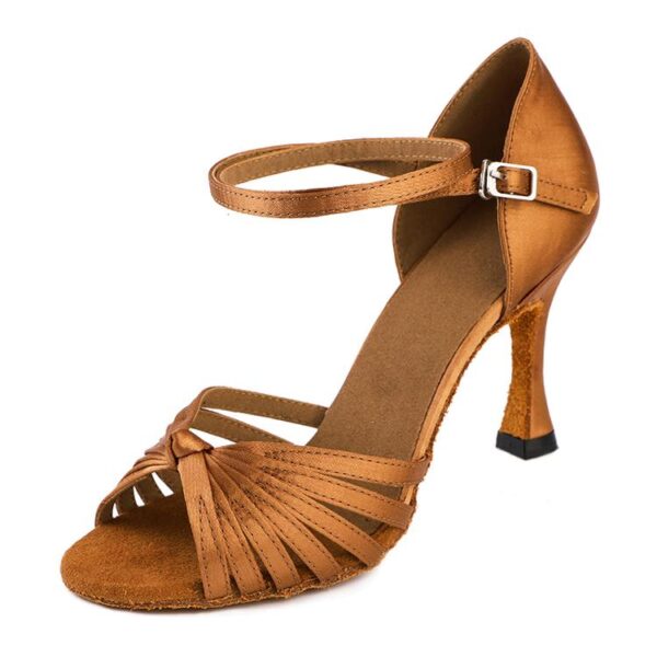 Women's Brown Customized Heel Strappy Knot Dance Heels Latin & Ballroom Dance Shoes - Image 2