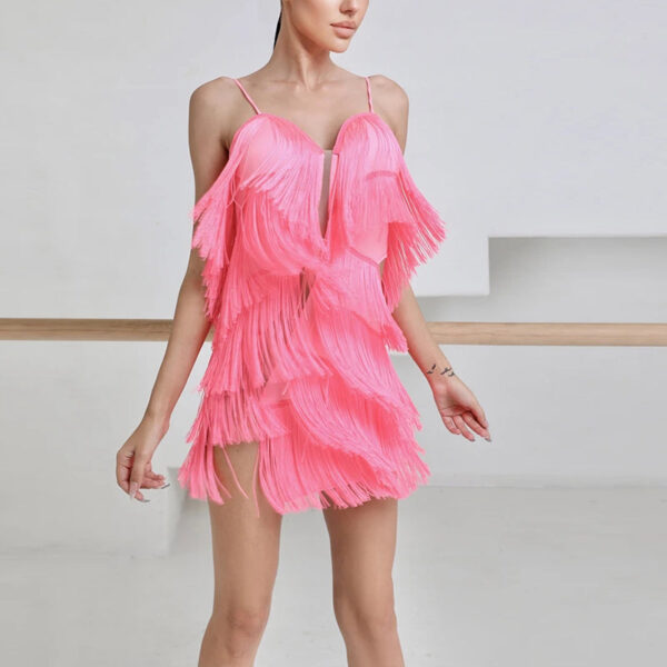 Z Women's Milk Silk Fabric Tassel Dance Dress Dance Wear Training Performance Dress