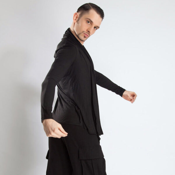 YJFY-Men's Long Sleeve V Neck Latin Dance Tops Dance Wear - Image 2